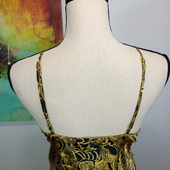 Black And Gold Sleeveless Floral Slip Maxi Nightgown - Picture 5 of 8